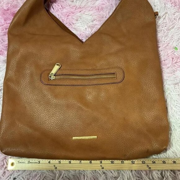 Steve Madden Hobo Bag Brown Faux Leather Shoulder Bag Zip Pocket - Picture 6 of 8
